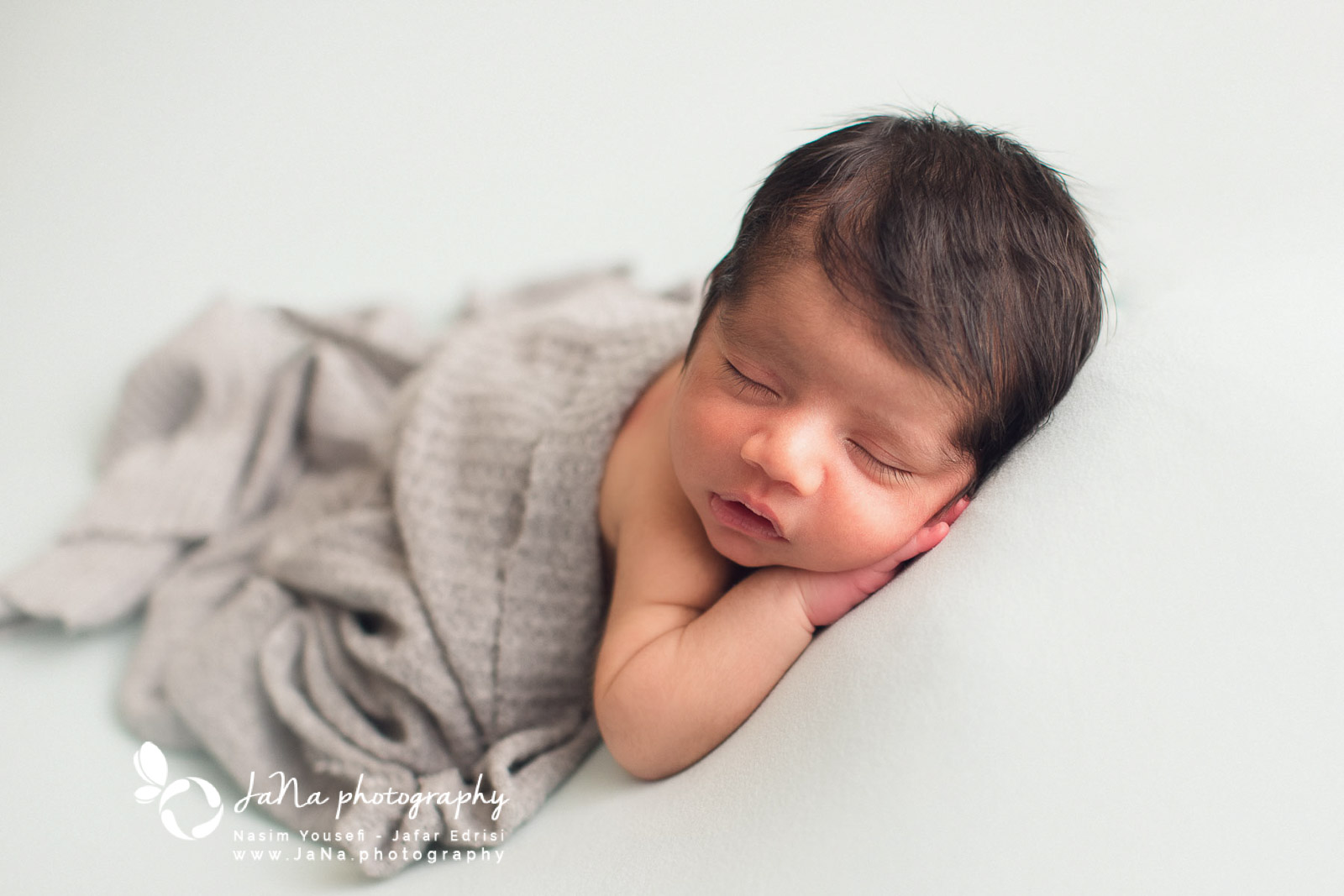 Newborn photography Burnaby - sleep wrap gray