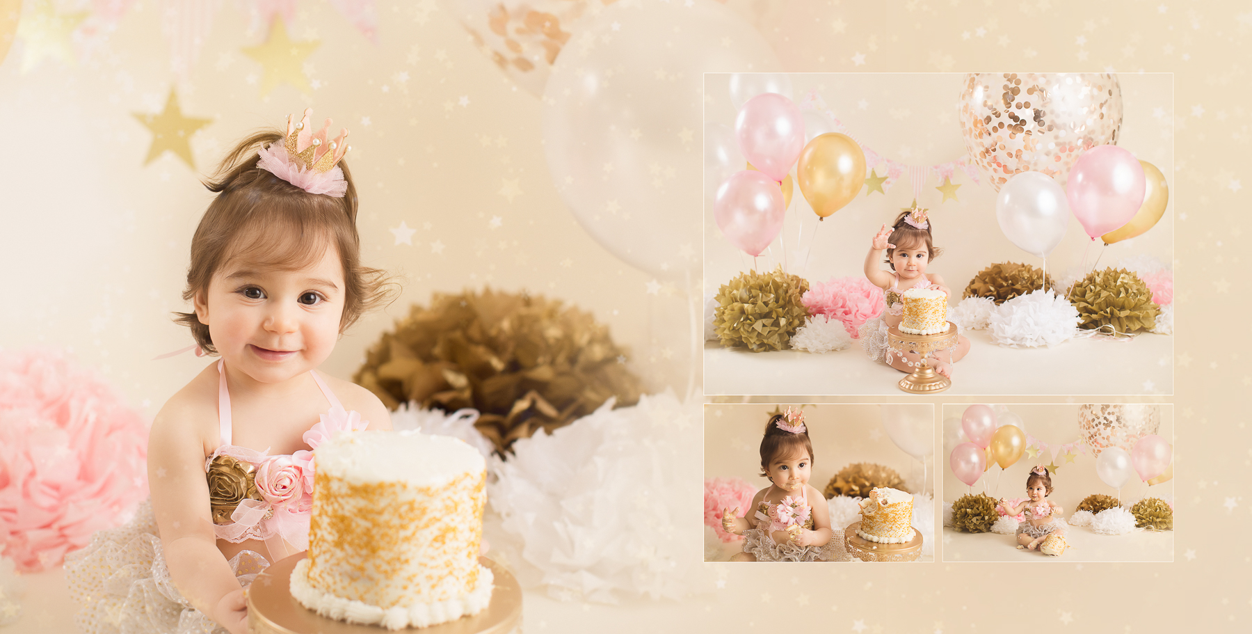 cake smash photography gold theme - girl 