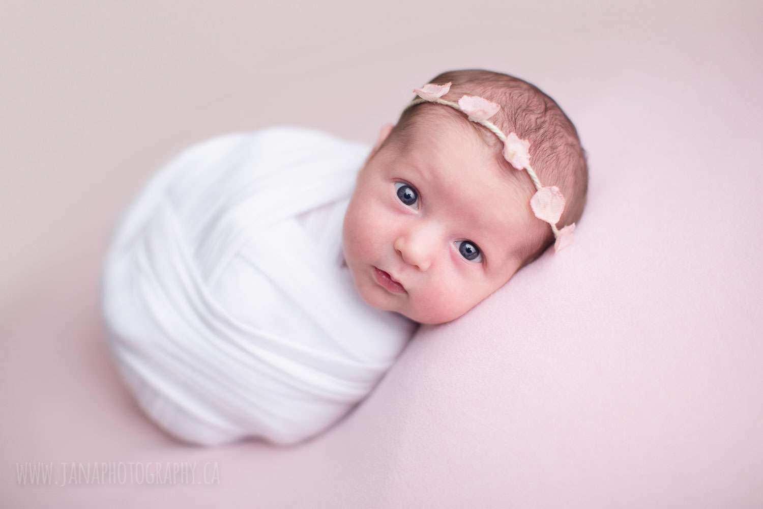 newborn baby girl - open eye - pink - vancouver - jana photography