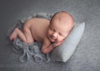 newborn baby boy in a grey background