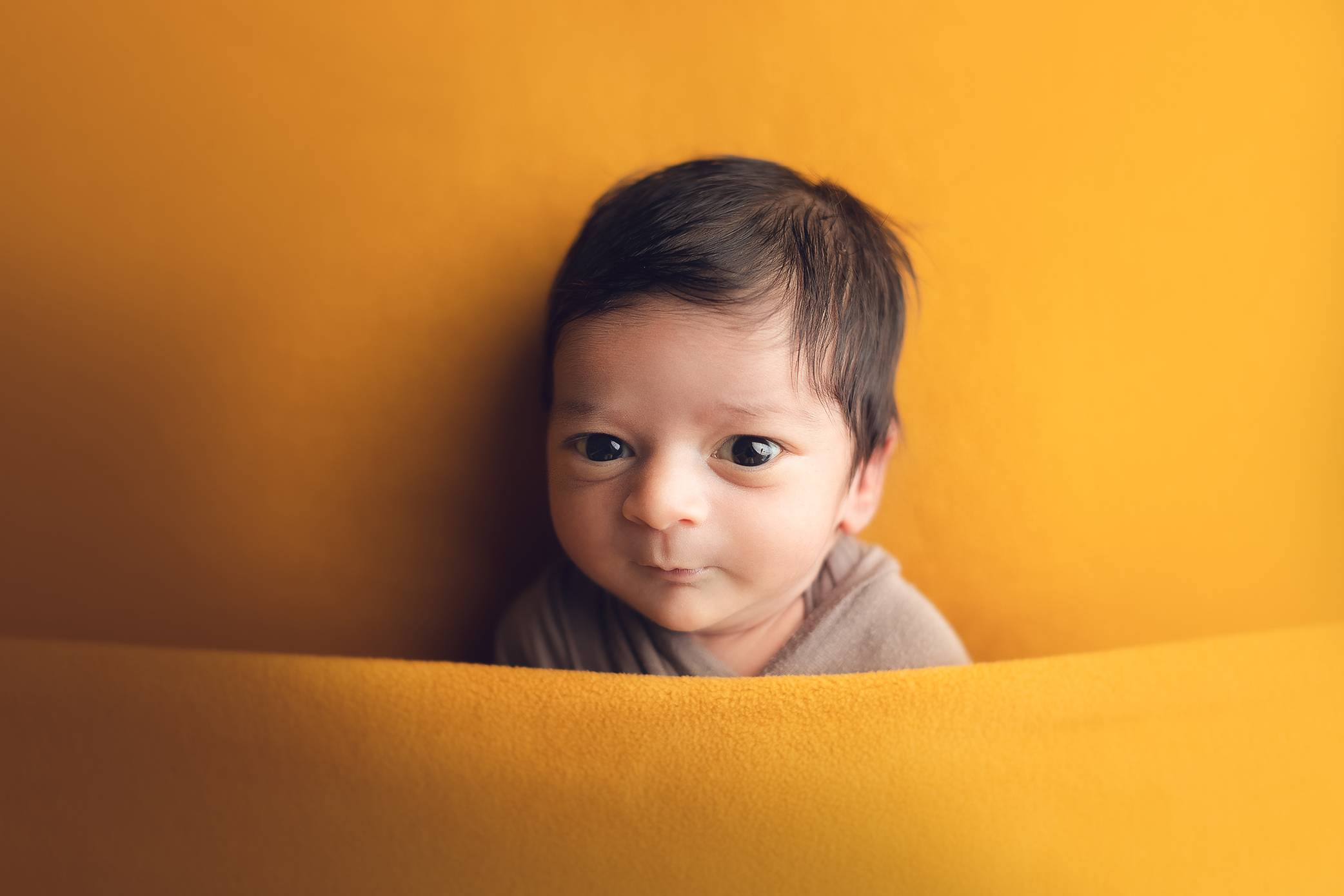 newborn baby boy in a yellow background